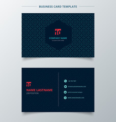 Creative business card and name card template dark blue color modern with square octagon and circle pattern abstract concept and commercial design.