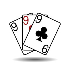 Three nines playing cards vector illustration