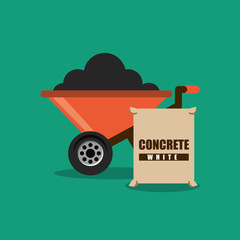 construction wheelbarrow and sack concrete   vector illustration