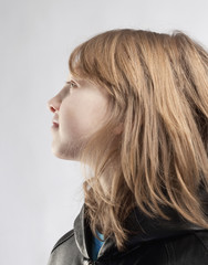  Boy with Long Blond Hair Looking