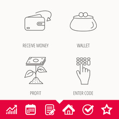 Cash money, profit and wallet icons.