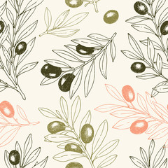 Fototapety  Olive branch background. Seamless pattern.
