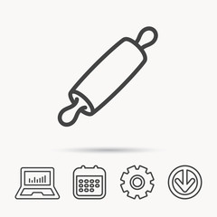 Rolling pin icon. Kitchen baker roller sign.