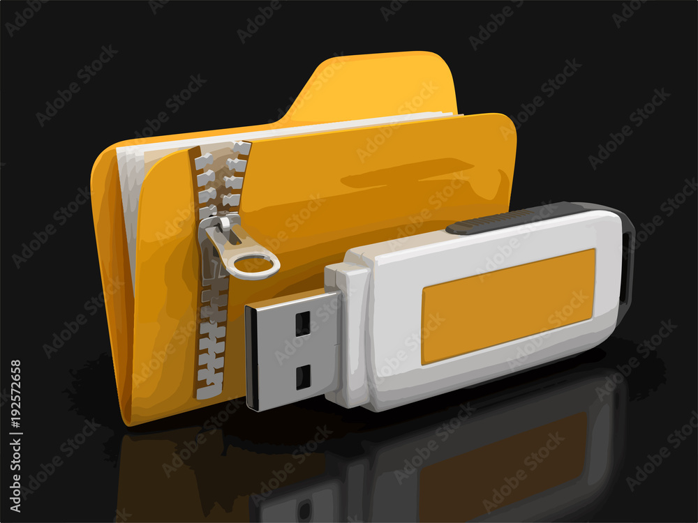 Poster folder with zipper and usb flash. image with clipping path