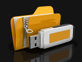 folder with zipper and USB flash. Image with clipping path © corund