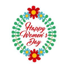 floral wreath leaves ornament happy womens day vector illustration