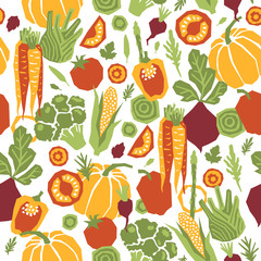 Papercut style vegetables seamless pattern. Organic vegetables. Vector illustration