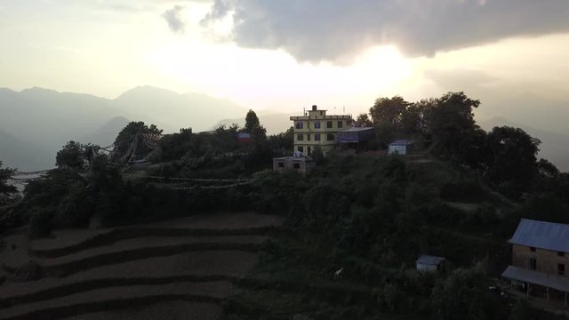 Sunset above valley in the Himalaya mountains, Nepal