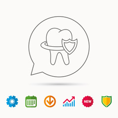 Tooth protection icon. Dental shield sign.