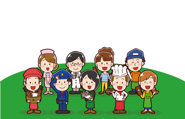 イラスト素材: 働く人たちのメッセージ素材