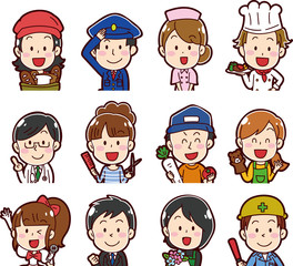 イラスト素材: 働く人たちのアイコンセット　職業・セット・バリエーション