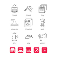 Dishwasher, kettle and mixer icons.