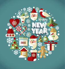 Christmas illustration. Vector set of icons. Text in paper style.