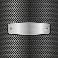 Steel plate with screws on metal perforated background