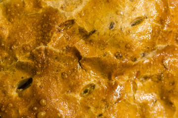 Detailed view of the top of the lump dough.