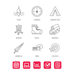 Fototapeta premium Park, fishing float and hiking boots icons.