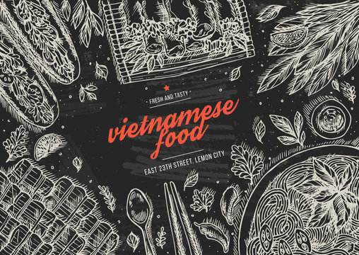 Vietnamese Food. Linear Graphic. Top