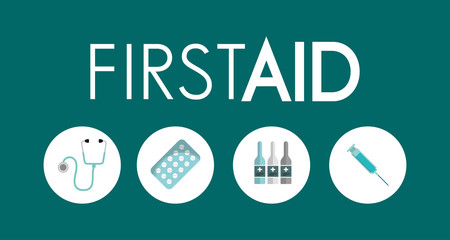 first aid kit stethoscope thermometer pills medical vector illustration