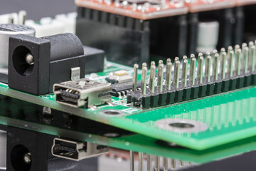 Micro usb connector on the dashboard and its reflection.