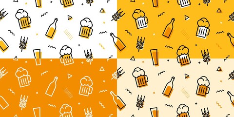beer seamless pattern memphis style outline line bundle set background download