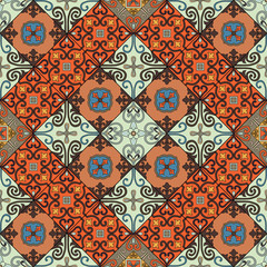 Seamless pattern with portuguese tiles in talavera style. Azulejo, moroccan, mexican ornaments.