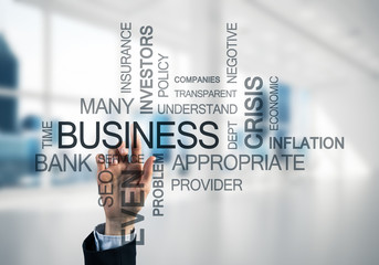 Concept of modern business with palm choocing on of keywords for