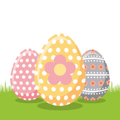 decorate floral easter eggs on field vector illustration