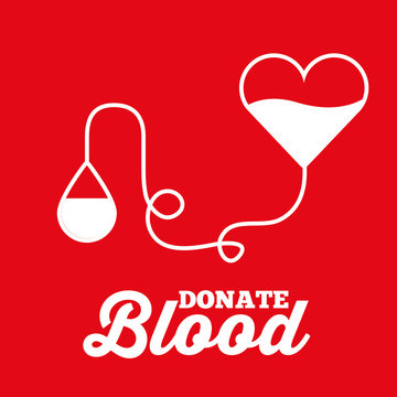 heart bag and drop transfusion donate blood red background vector illustration