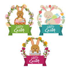 Fototapeta premium collection bunnies floral decoration frame happy easter vector illustration