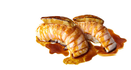 Salmon Foie Gras Sushi  isolated on white background