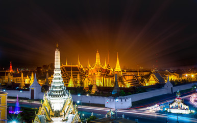 The beautiful of the Emerald Buddha Temple or Wat Phra Kaew  at twilight.