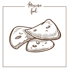 Nachos chips snack sketch vector icon for Mexican cuisine food menu design