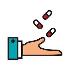 Hand with pills line icon vector illustration graphic