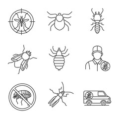 Pest control linear icons set