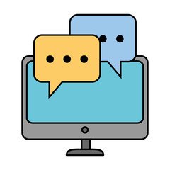 monitor computer with speech bubble vector illustration design