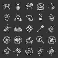 Pest control chalk icons set