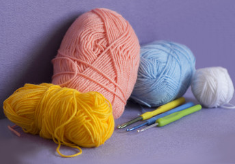 Bright yarn, hooks for knitting