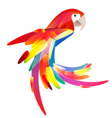 Fototapeta premium Stylizowana ilustracja papugi z wielobarwnym ogonem. Element wektora do logo, ikon i projektu