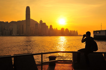Naklejka na ściany i meble Hong Kong Cityscape at Sunset