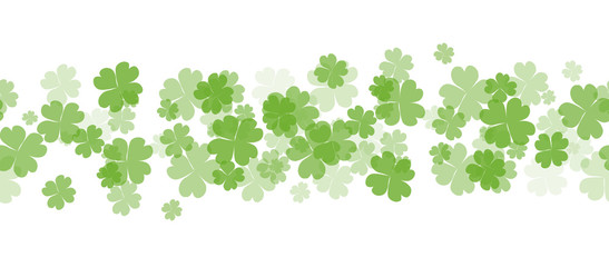 Obraz na płótnie Canvas Seamless border with fourleaf clover and sparkle. St.Patricks Day. Vector element for covers, frames and your design