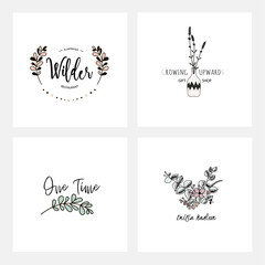 Flower simple logo templates. Colored logotypes. Leaves and flowers branding design