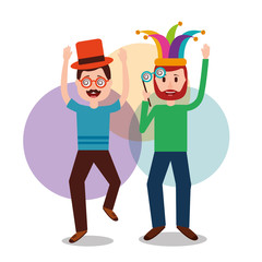 people dancing mask glasses jester hat celebration fools day  vector illustration