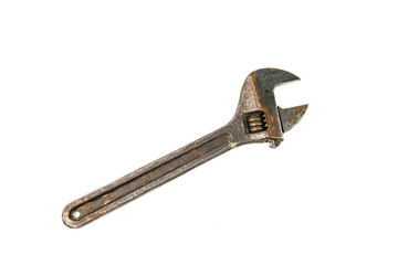 Old vintage ussr adjustable wrench isolated on white background