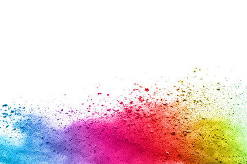 abstract powder splatted background. Colorful powder explosion on white background. Colored cloud. Colorful dust explode. Paint Holi.