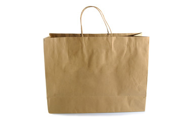 Brown paper bag, recycled paper shopping bag isolated on white background.