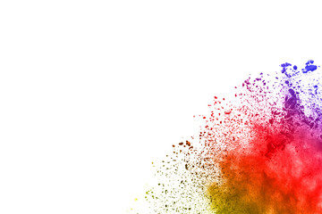 abstract powder splatted background. Colorful powder explosion on white background. Colored cloud. Colorful dust explode. Paint Holi.