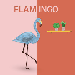 Summertime. Good vibes with geometric flamingo and cactus in trendy pastel colors. Text : Flamingo