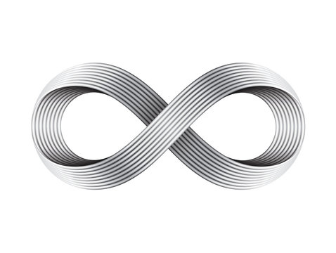 Infinity sign made of metal wire. Endless strip symbol. Vector illustration.