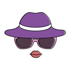 elegant female hat with glasses and lips vector illustration design