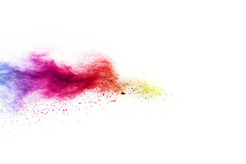 Fototapeta premium abstract powder splatted background. Colorful powder explosion on white background. Colored cloud. Colorful dust explode. Paint Holi.